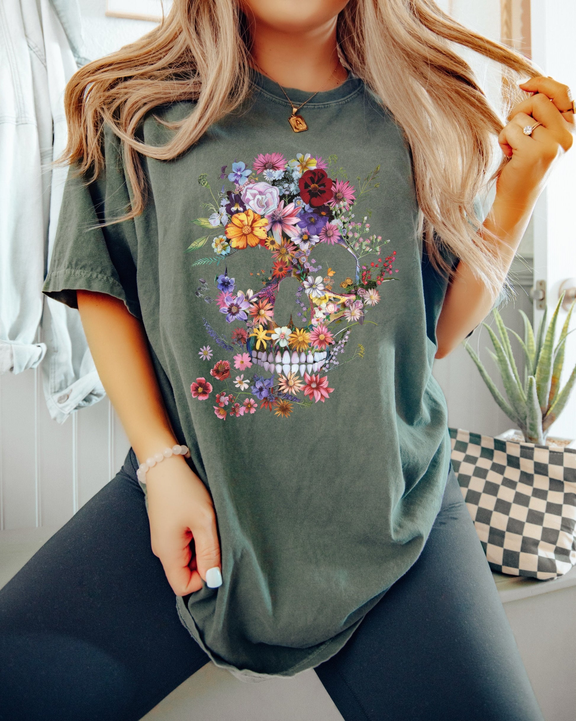 Floral Skull Purples Wildflowers Shirt Garden Lover Shirt Flower Lover Shirt Wild Flowers Shirt Floral Shirt