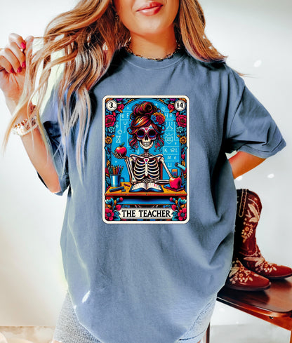 The Teacher Shirt Funny Gift Unisex Shirt Gift for Her Retro Shirt Vintage Graphic Tee Shirt Skeleton TShirt Funny Tarot Card Shirt