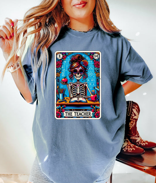 The Teacher Shirt Funny Gift Unisex Shirt Gift for Her Retro Shirt Vintage Graphic Tee Shirt Skeleton TShirt Funny Tarot Card Shirt