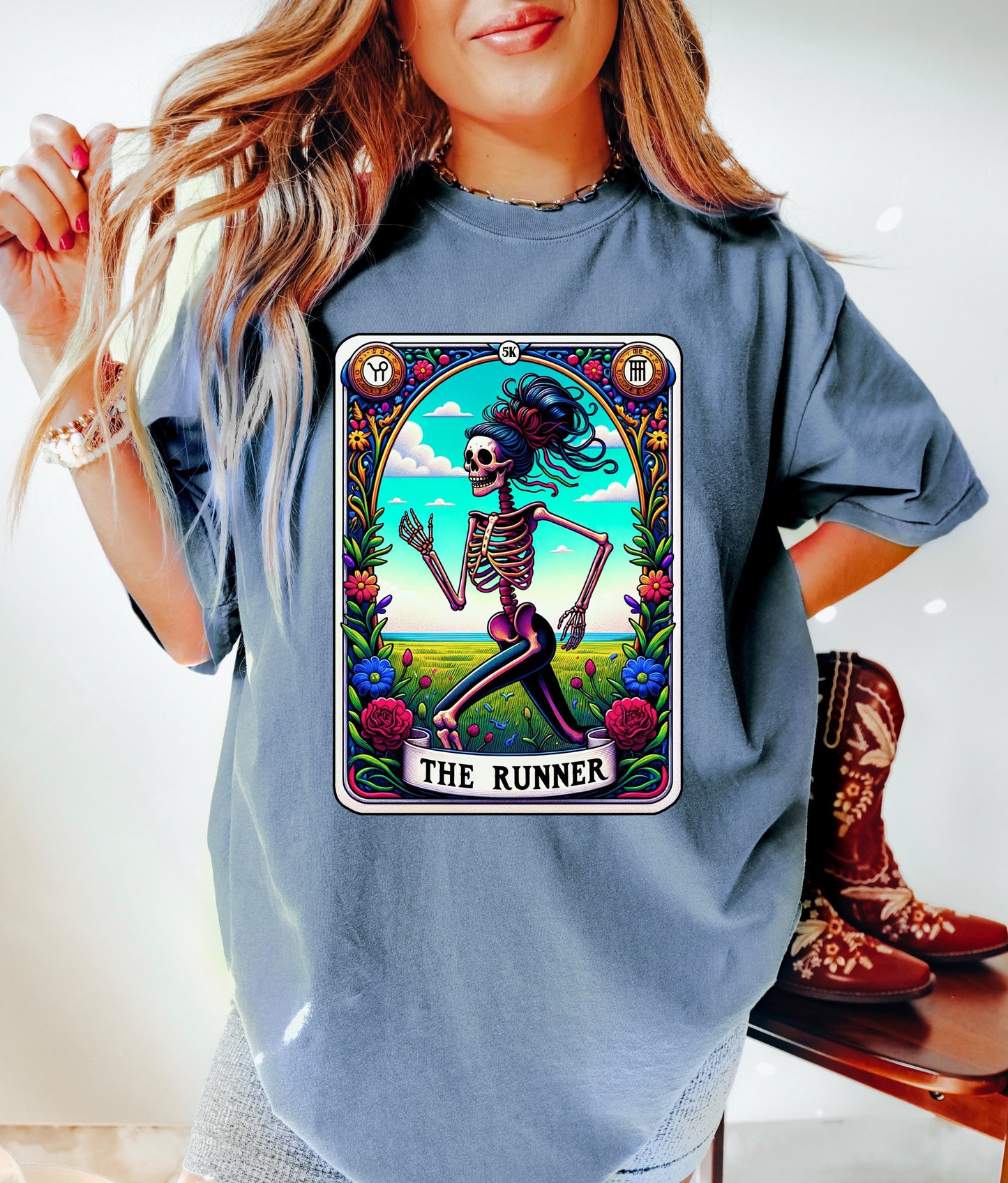 The Runner Shirt Funny Gift Unisex Shirt Gift for Her Retro Shirt Vintage Graphic Tee Shirt Skeleton TShirt Funny Tarot Card Shirt