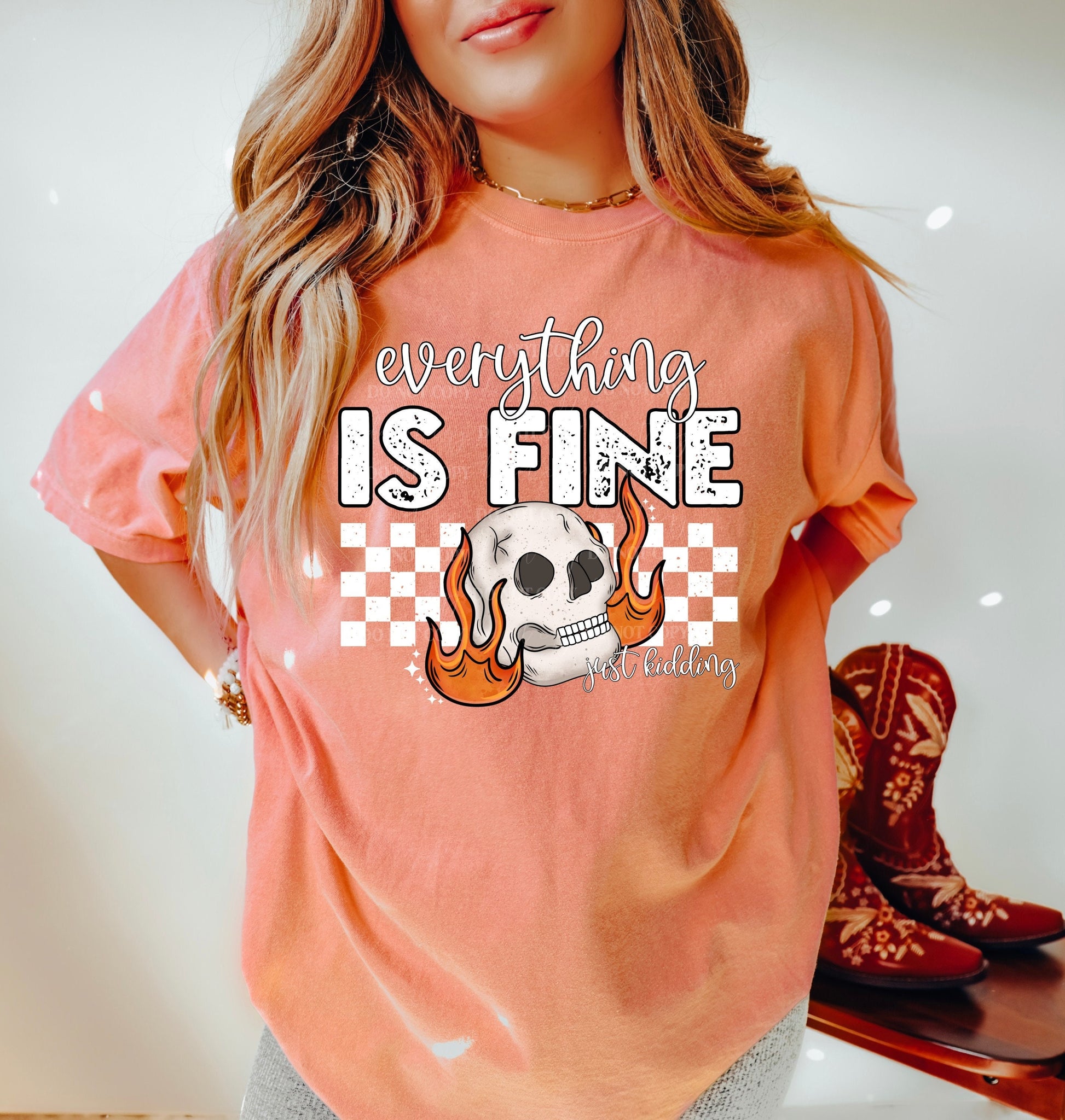 Everything is Fine Just Kidding Skeleton Shirt, Funny Shirt, Sarcastic Shirt, Ironic Shirt, Funny Sweatshirt, Shirt Retro Shirt