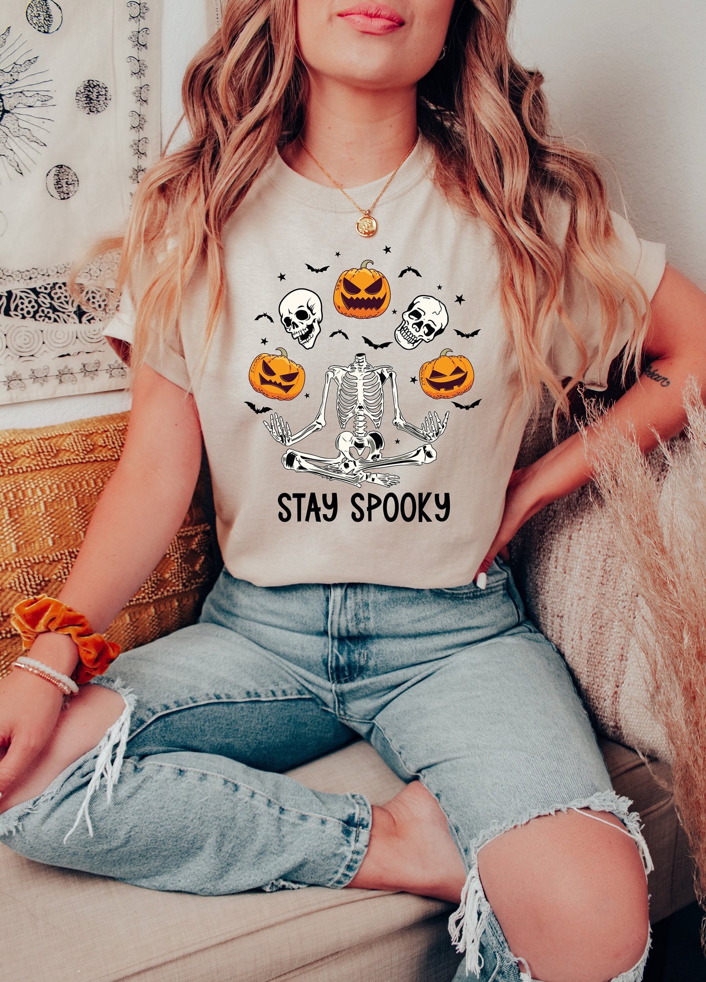 Stay SpookySkeleton Pumpkin Heads Halloween Shirt - Funny Unisex Tee Skeleton Halloween Shirt