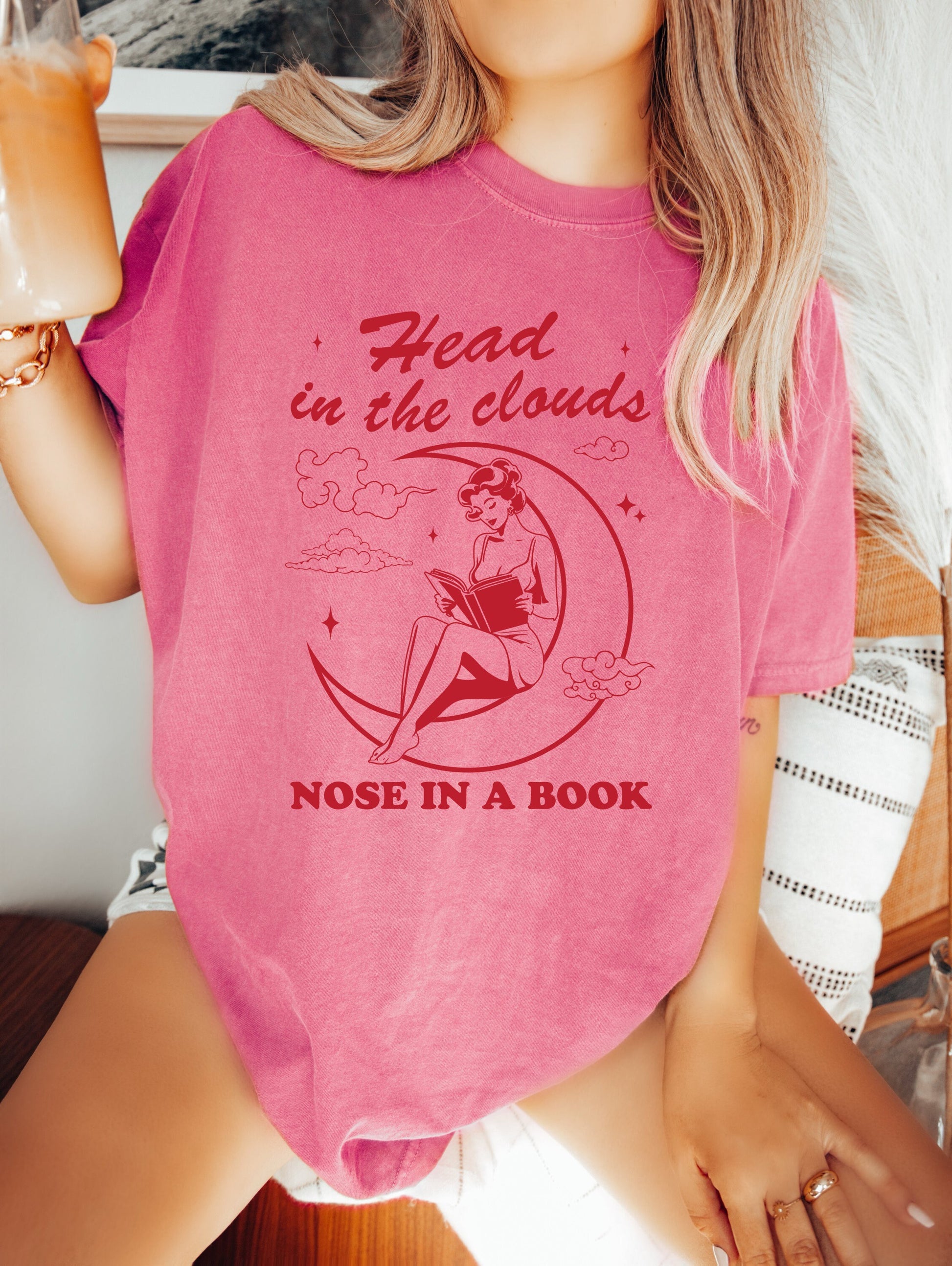 Head in the Clouds Nose in a Book TShirt Book Lover Shirt Book TShirt women Reading Shirts Book Club Shirt Comfort Colors