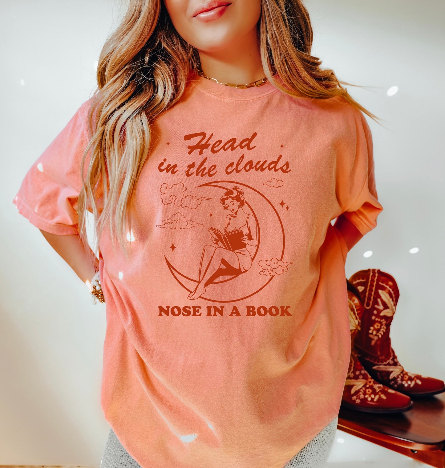 Head in the Clouds Nose in a Book TShirt Book Lover Shirt Book TShirt women Reading Shirts Book Club Shirt Comfort Colors