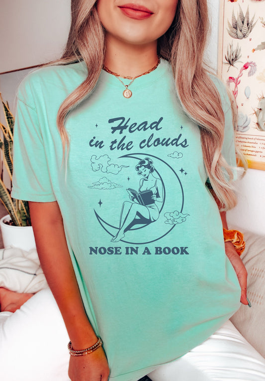 Head in the Clouds Nose in a Book TShirt Book Lover Shirt Book TShirt women Reading Shirts Book Club Shirt Comfort Colors