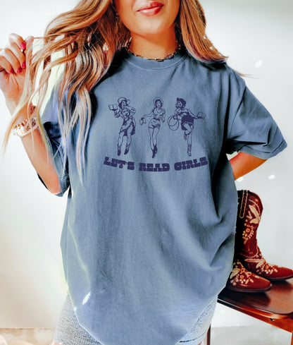 Let's Read Girls Cowgirl Book Shirt, Book Lover Shirt, Book TShirt, women Reading Shirts, Book Club Shirt, Comfort Colors TShirt, Book Merch