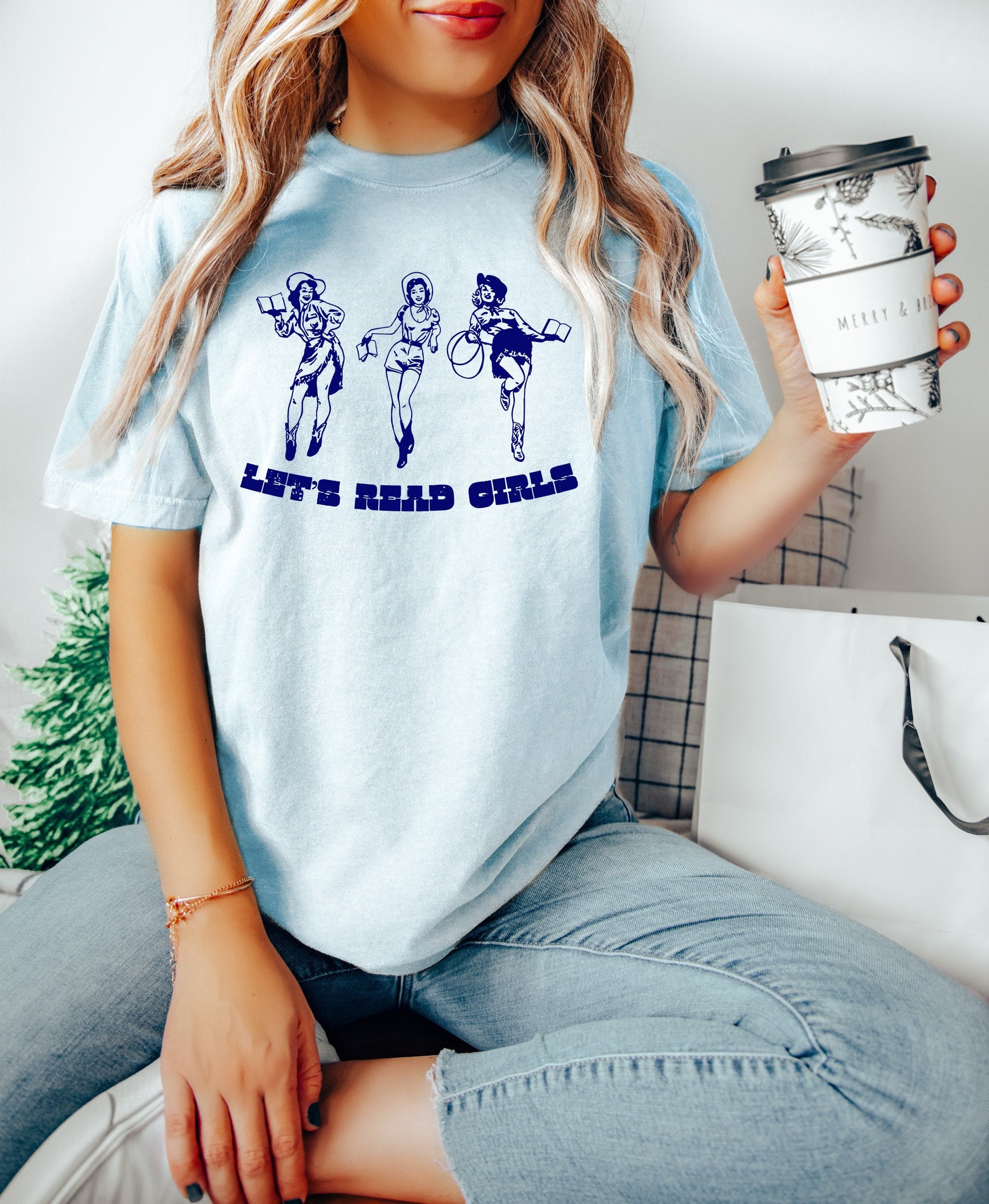 Let's Read Girls Cowgirl Book Shirt, Book Lover Shirt, Book TShirt, women Reading Shirts, Book Club Shirt, Comfort Colors TShirt, Book Merch