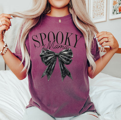 Spooky Mama Spider Web Bow Halloween Shirt, Coquette Bow Halloween Shirt, Halloween Shirts, Spooky Season Shirt, Coquette Top