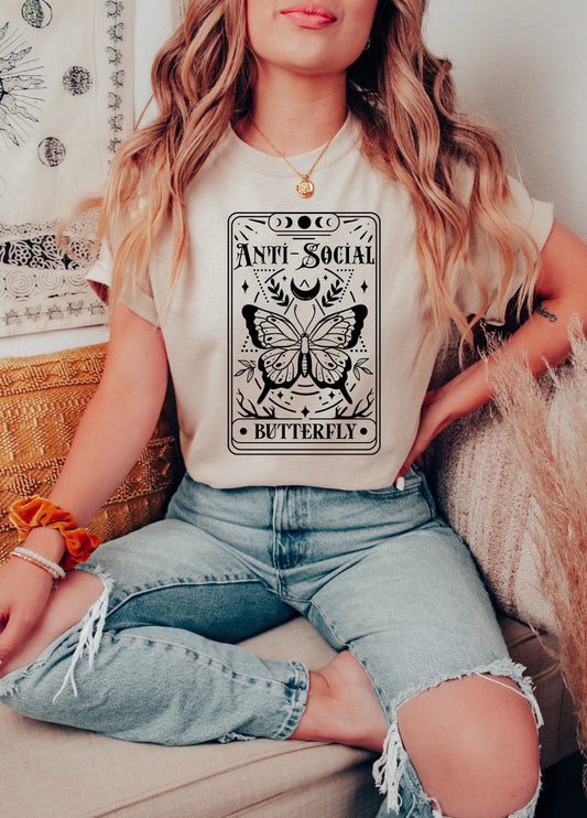 Antisocial Butterfly Tarot Card Shirt Graphic Shirt Funny Shirts Vintage Funny TShirts Unisex Shirt Nostalgia Shirt