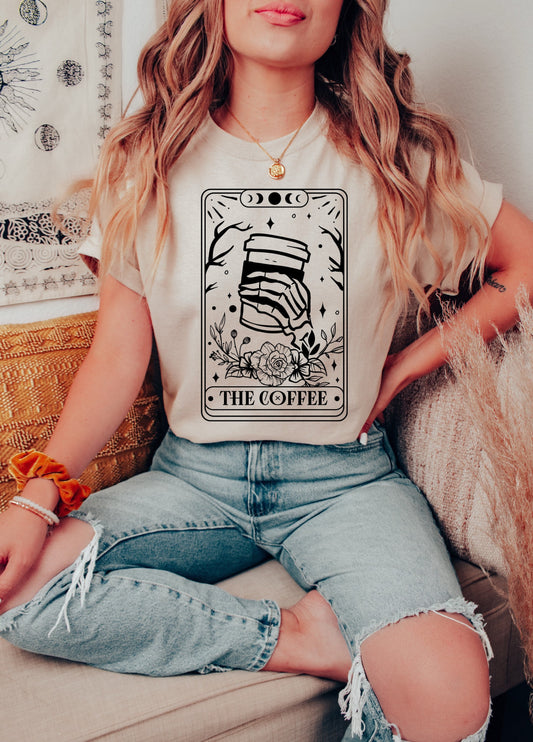 The Coffee Skeleton Hand Tarot Card Shirt Graphic Shirt Funny Shirts Vintage Funny TShirts Unisex Shirt Nostalgia Shirt