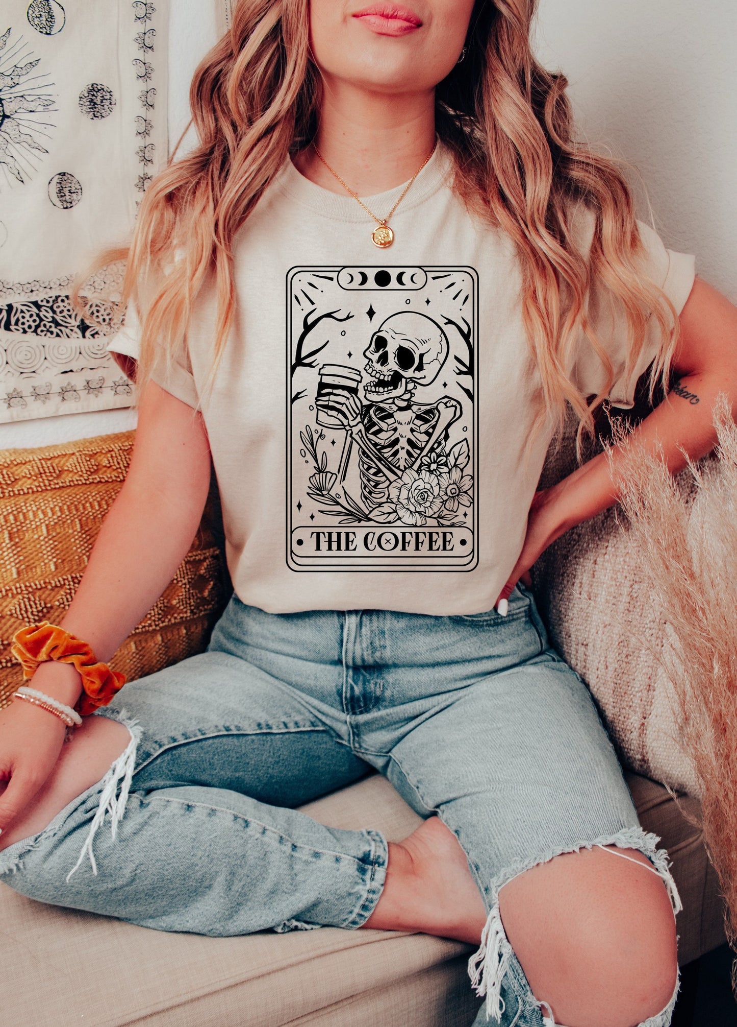 The Coffee Skeleton Tarot Card Shirt Graphic Shirt Funny Shirts Vintage Funny TShirts Unisex Shirt Nostalgia Shirt