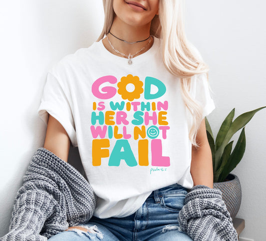 God is With Her She Will Not Fail Christian Shirts, Religious Christian Shirts Bible Verse Shirt Boho Christian Shirt