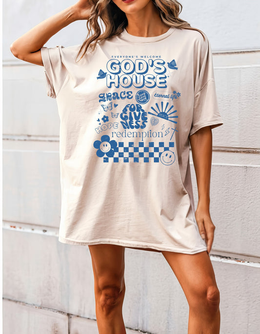 Everyone's Welcome God's House Christian Shirts, Religious Christian Shirts Bible Verse Shirt Boho Christian Shirt