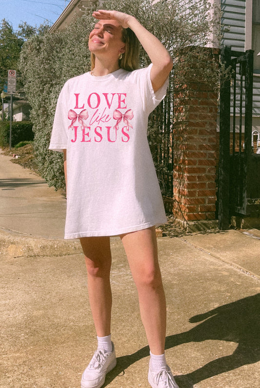 Love Like Jesus Coquette Bows Christian Shirts, Religious Christian Shirts Bible Verse Shirt Boho Christian Shirt