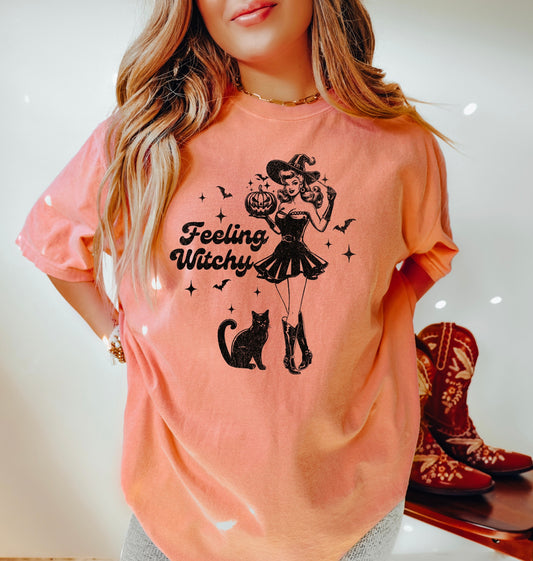 Feeling Witchy Halloween Shirt, Cute Halloween T-Shirt, Halloween Shirts, Skeleton Shirts, Spooky Season Shirt