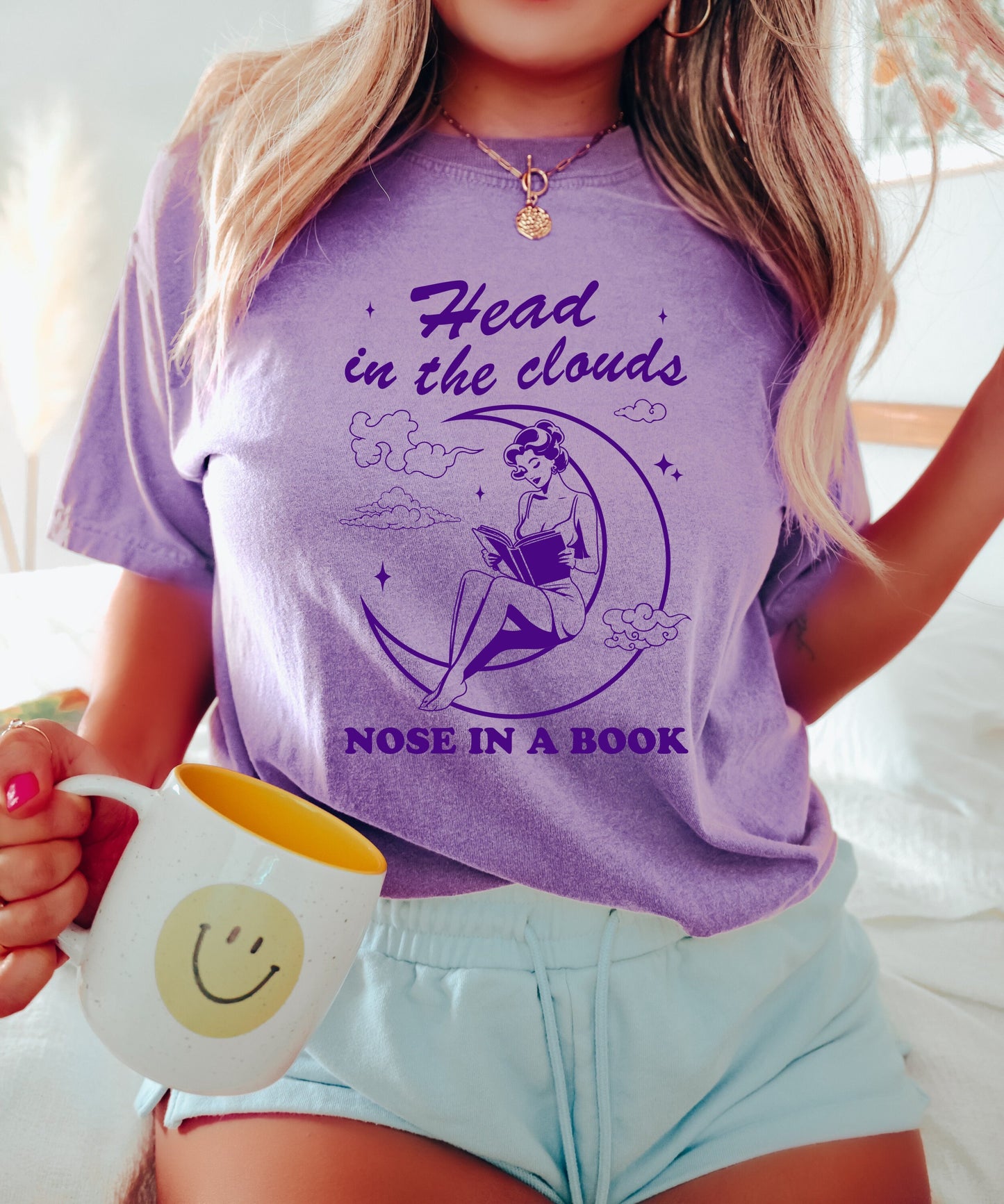 Head in the Clouds Nose in a Book TShirt Book Lover Shirt Book TShirt women Reading Shirts Book Club Shirt Comfort Colors