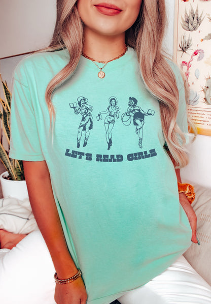 Let's Read Girls Cowgirl Book Shirt, Book Lover Shirt, Book TShirt, women Reading Shirts, Book Club Shirt, Comfort Colors TShirt, Book Merch