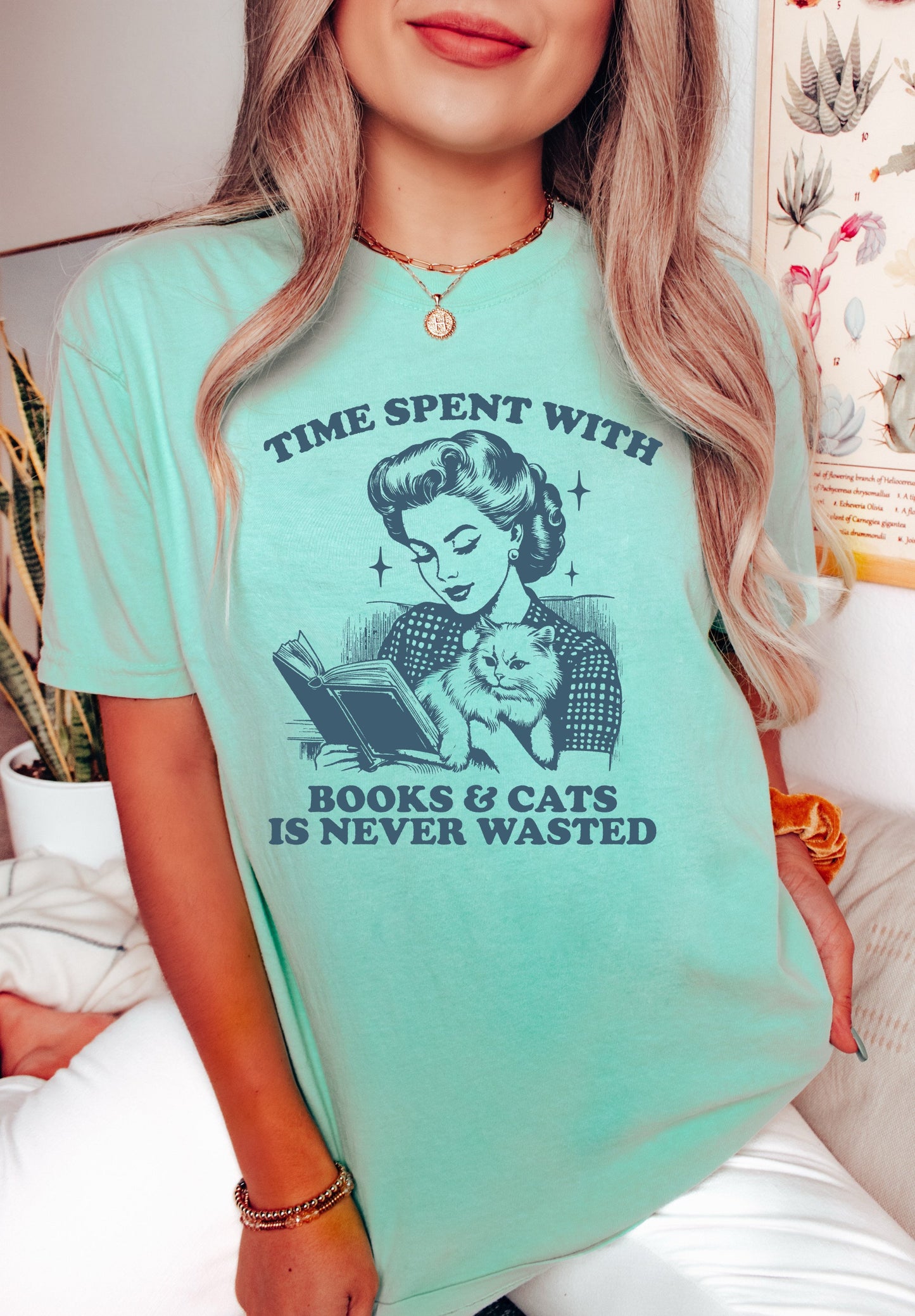 Book shirt Book Lover Shirt women Reading Shir Book Club shirt for women reading shirt Time Spent with Books and Cats is Never Wasted Shirt