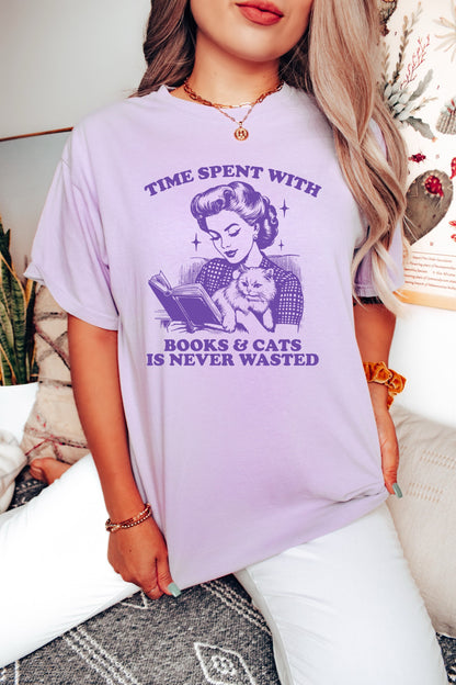 Book shirt Book Lover Shirt women Reading Shir Book Club shirt for women reading shirt Time Spent with Books and Cats is Never Wasted Shirt