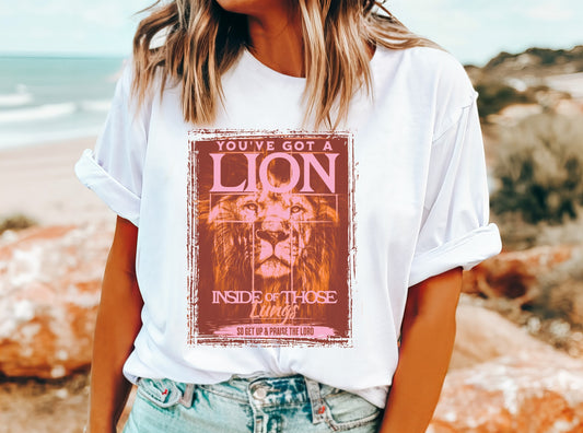 You've Got A Lion Inside Those Lungs Pink Orange Shirt, Christian Shirts, Religious Christian Shirts Bible Verse Shirt Boho Christian Shirt