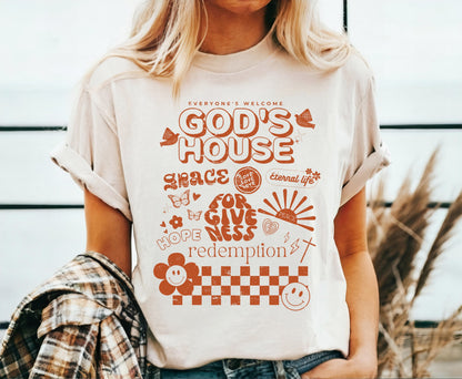 Everyone's Welcome God's House Christian Shirts, Religious Christian Shirts Bible Verse Shirt Boho Christian Shirt