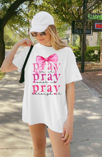 Pray on it Pray Over it Pray Through it Christian Shirts, Religious Christian Shirts Bible Verse Shirt Boho Christian Shirt