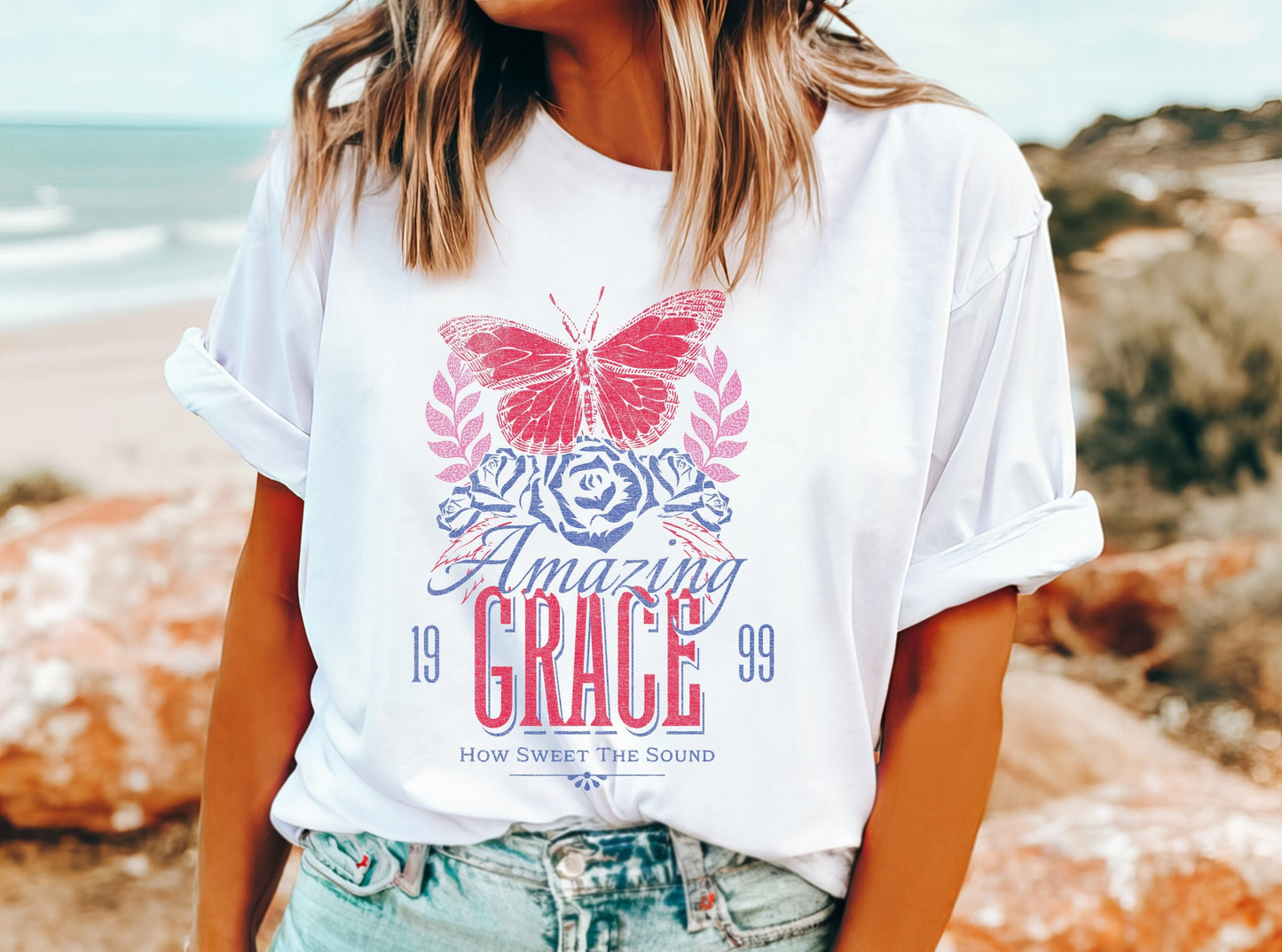 Amazing Grace Butterfly Christian Shirts, Religious Christian Shirts Bible Verse Shirt Boho Christian Shirt