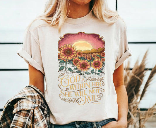 God is Within Her She Will Not Fail Christian Shirts, Religious Christian Shirts Bible Verse Shirt Boho Christian Shirt