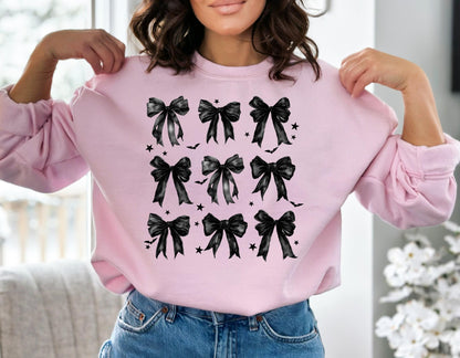 Bats and Bows Halloween Sweatshirt, Cute Halloween Sweatshirt, Halloween Shirts, Spooky Season Shirt, Trendy Halloween Sweatshirt