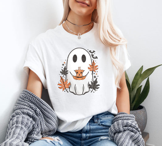 Ghost with Pumpkin Halloween Shirt, Cute Halloween T-Shirt, Halloween Shirts, Spooky Season Shirt