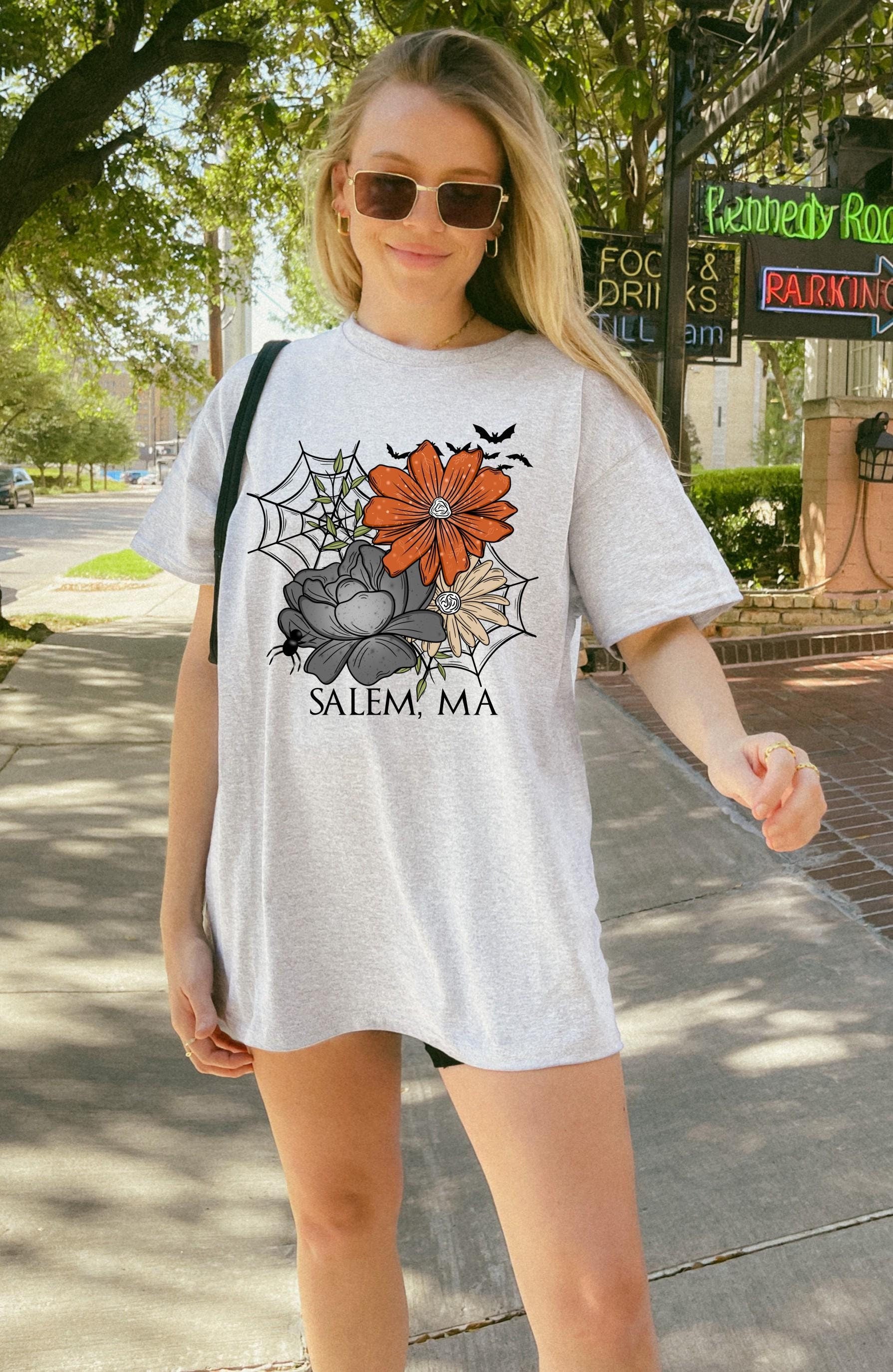 Salem Ma, Bats Floral Halloween Shirt, Cute Halloween T-Shirt, Halloween Shirts, Spooky Season Shirt