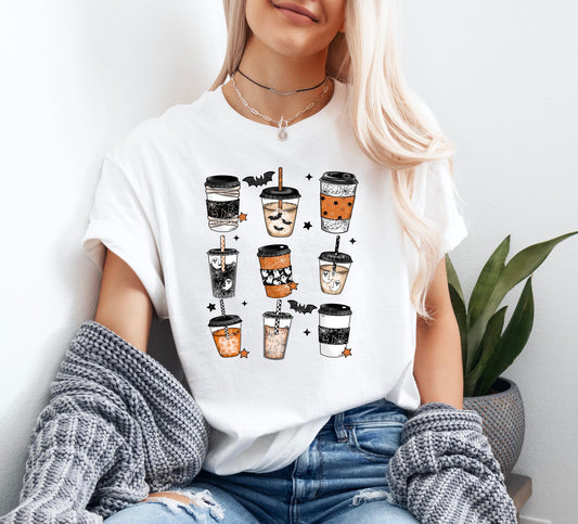 Halloween Coffee Grid Shirt, Cute Halloween T-Shirt, Halloween Shirts, Spooky Season Shirt