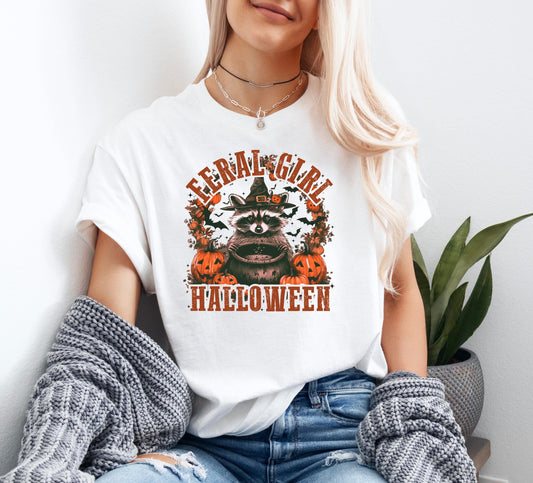 Feral Girl Raccoon Halloween T-Shirt Halloween Shirt, Cute Halloween T-Shirt, Halloween Shirts, Spooky Season Shirt