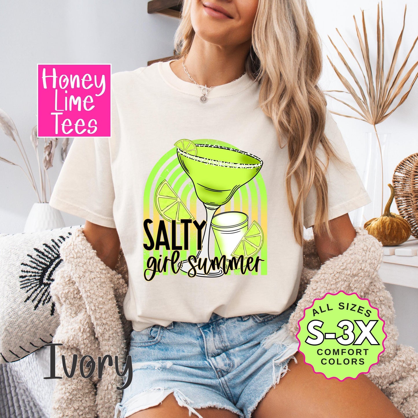 Salty Girl Summer Margarita Graphic Tee - Retro Nature Lover Shirt - Trendy Bug Print Top for Nature Enthusiasts