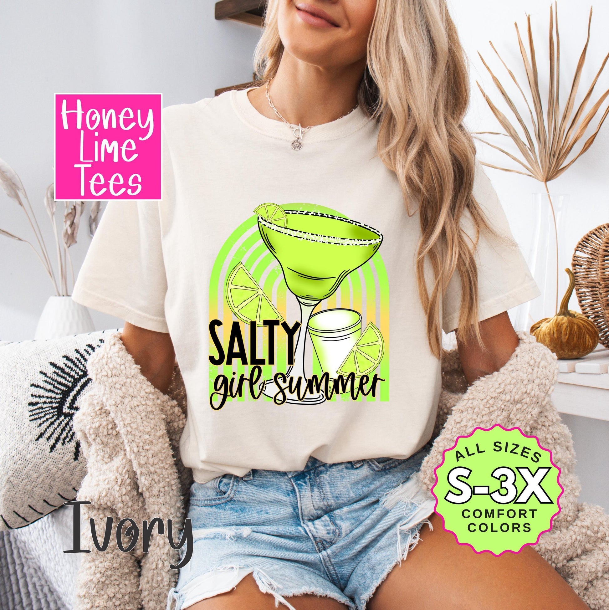 Salty Girl Summer Margarita Graphic Tee - Retro Nature Lover Shirt - Trendy Bug Print Top for Nature Enthusiasts