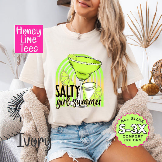Salty Girl Summer Margarita Graphic Tee - Retro Nature Lover Shirt - Trendy Bug Print Top for Nature Enthusiasts