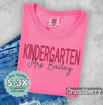 Kindergarten teacher shirt personalized name tee back to school classroom gift grade level top