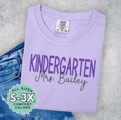 Kindergarten teacher shirt personalized name tee back to school classroom gift grade level top