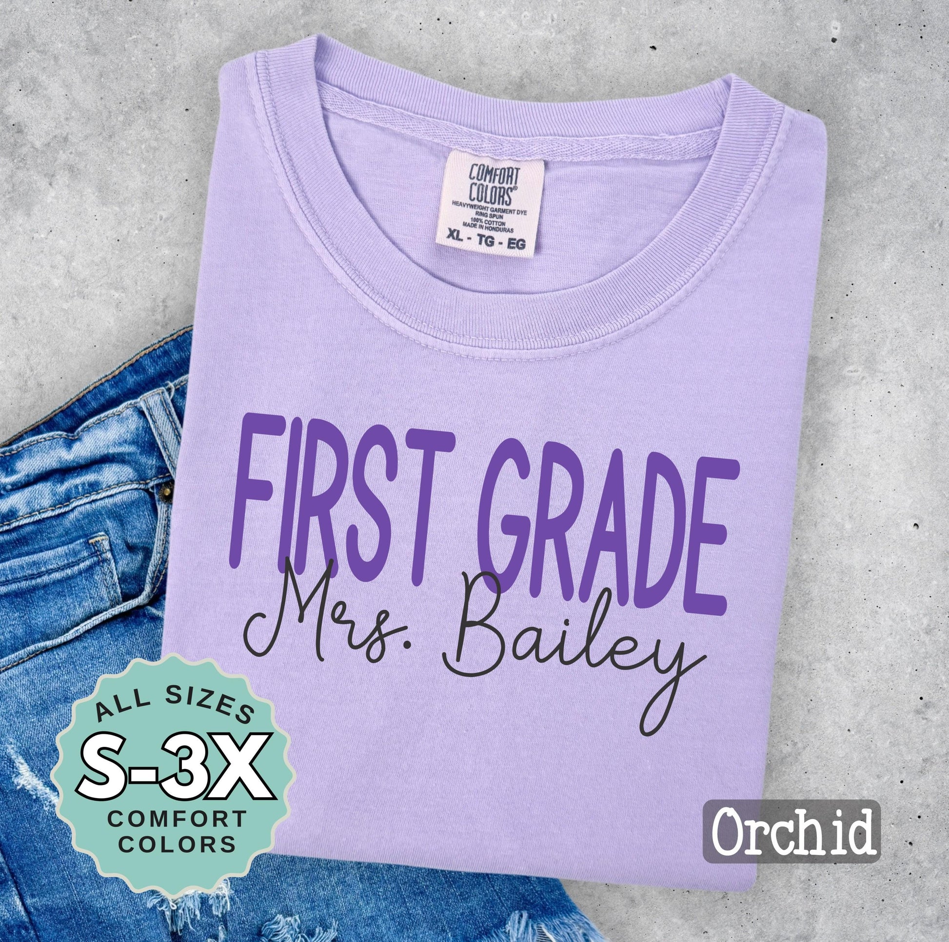 Personalized First Grade Teacher Shirt: Comfort Colors Cotton Tee