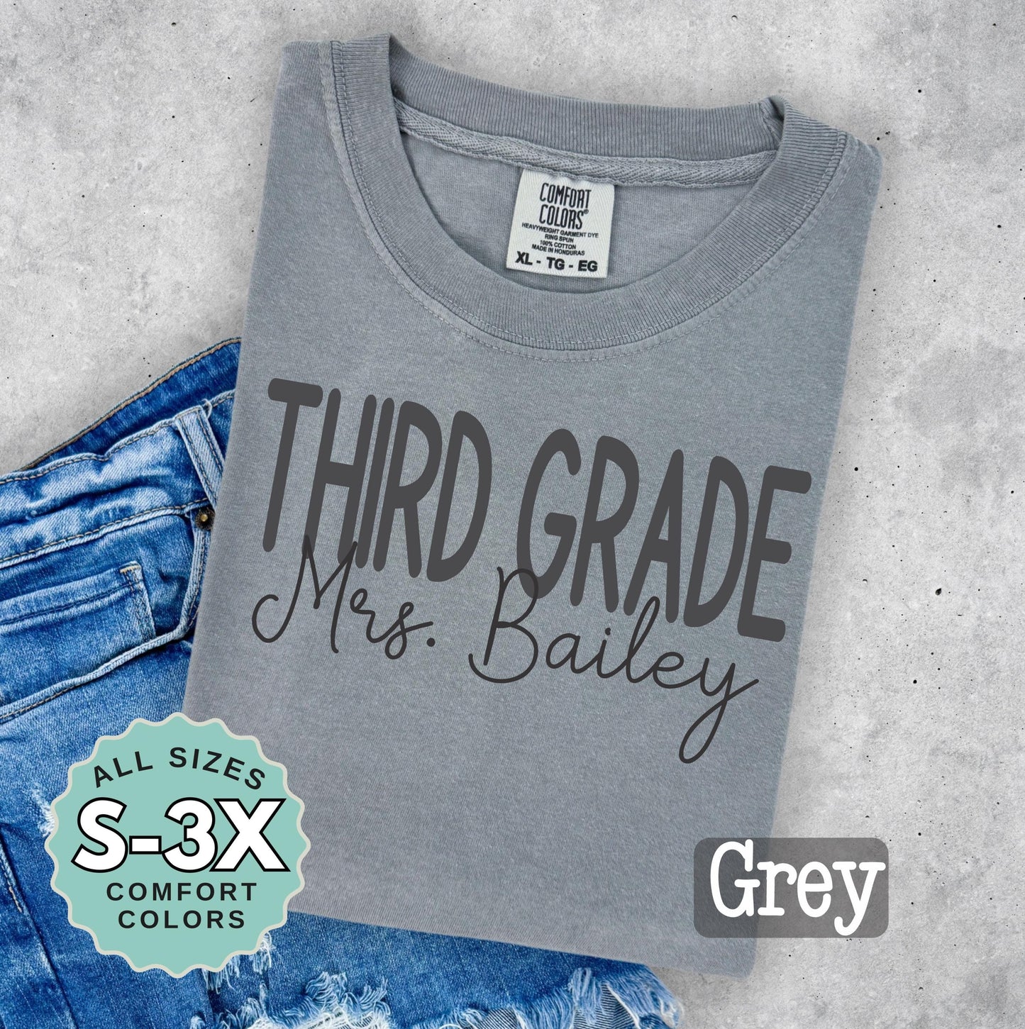 Personalized Third Grade Teacher Shirt: Comfort Colors Back to School Tee
