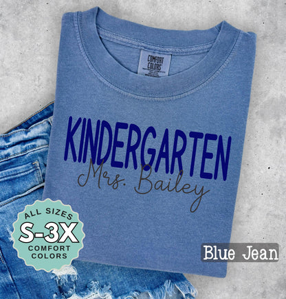 Kindergarten teacher shirt personalized name tee back to school classroom gift grade level top
