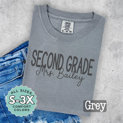 Personalized Second Grade Teacher Shirt: Comfort Colors Cotton Tee