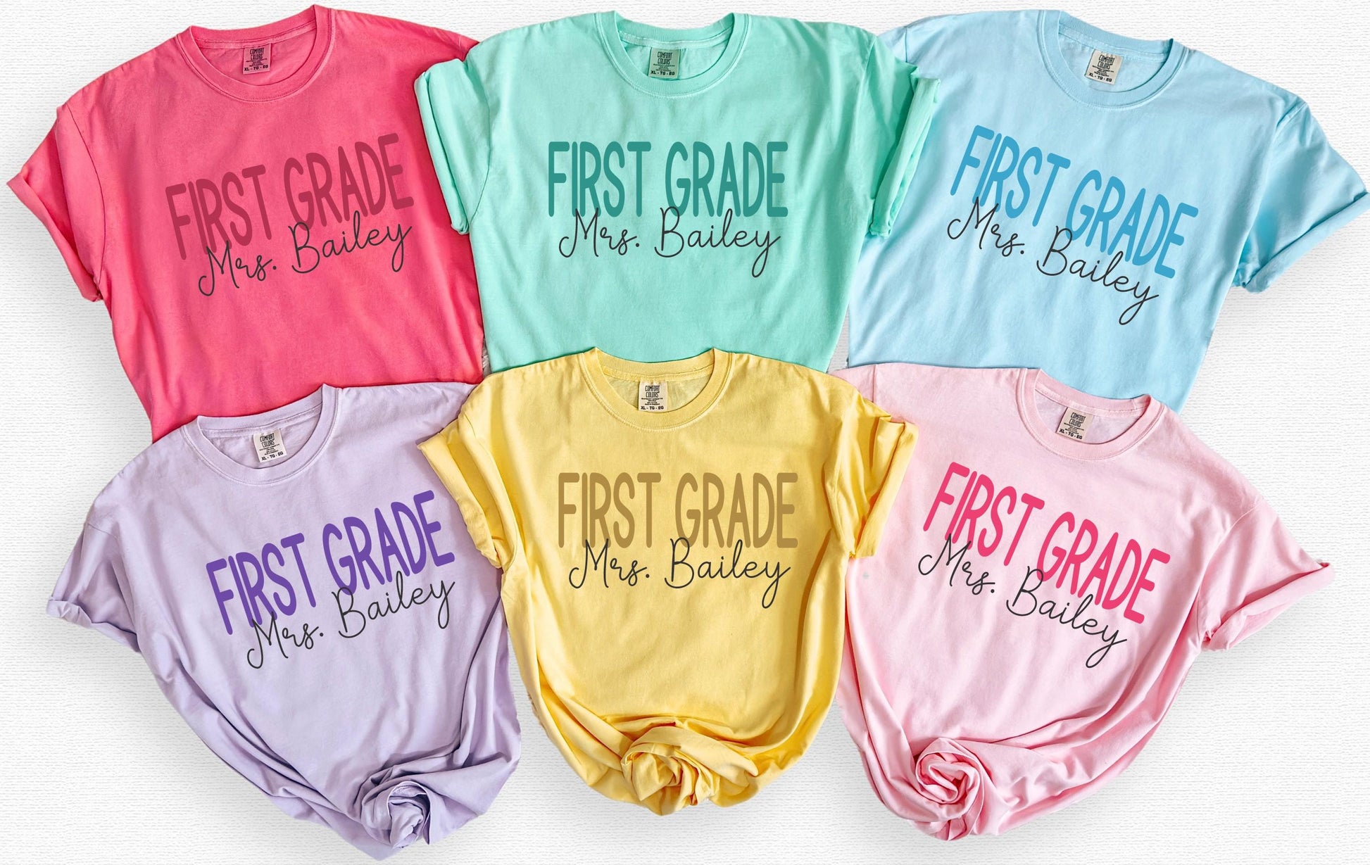 First grade teacher shirt personalized name tee back to school classroom gift grade one teacher top
