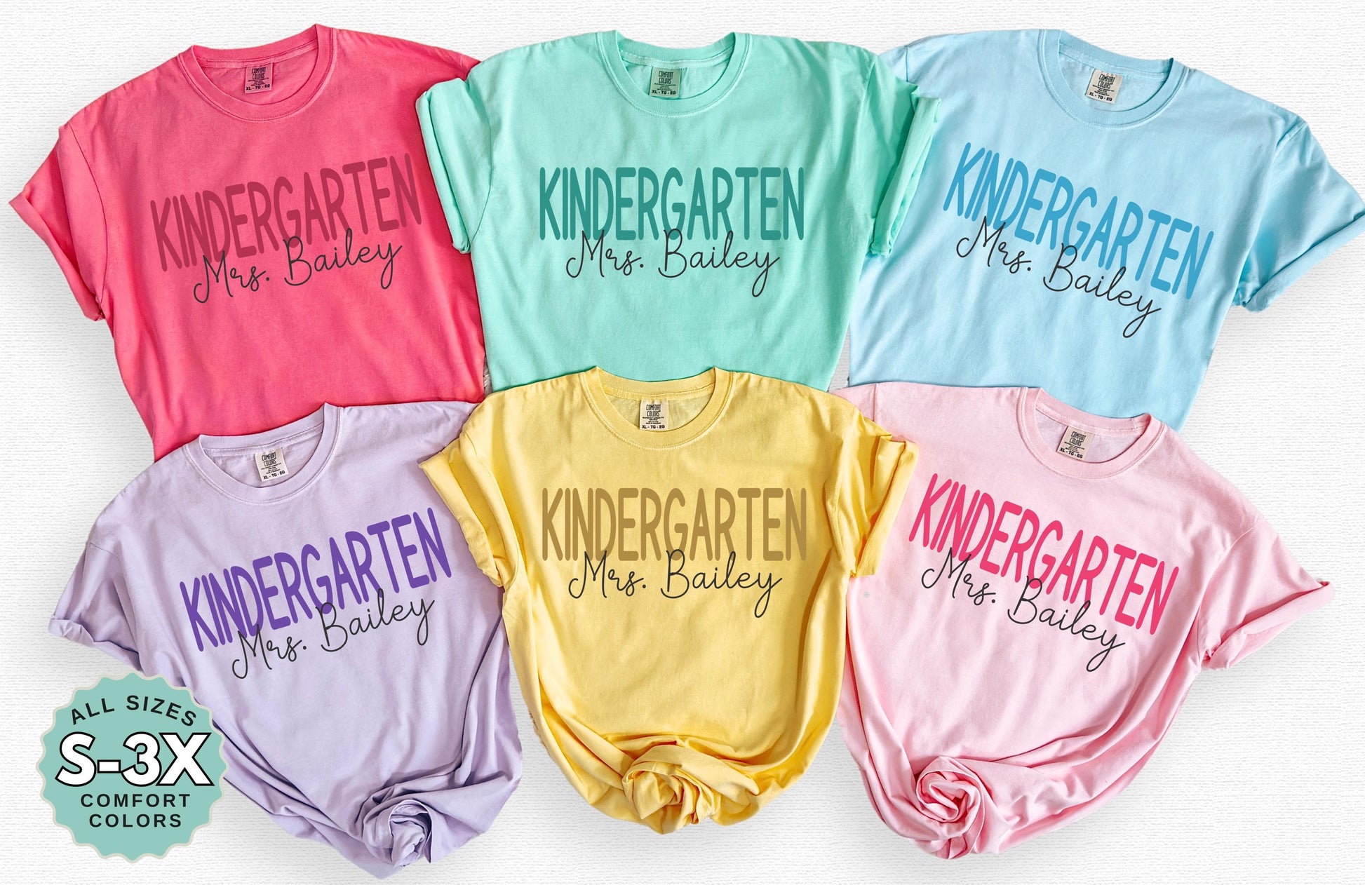 Kindergarten teacher shirt personalized name tee back to school classroom gift grade level top