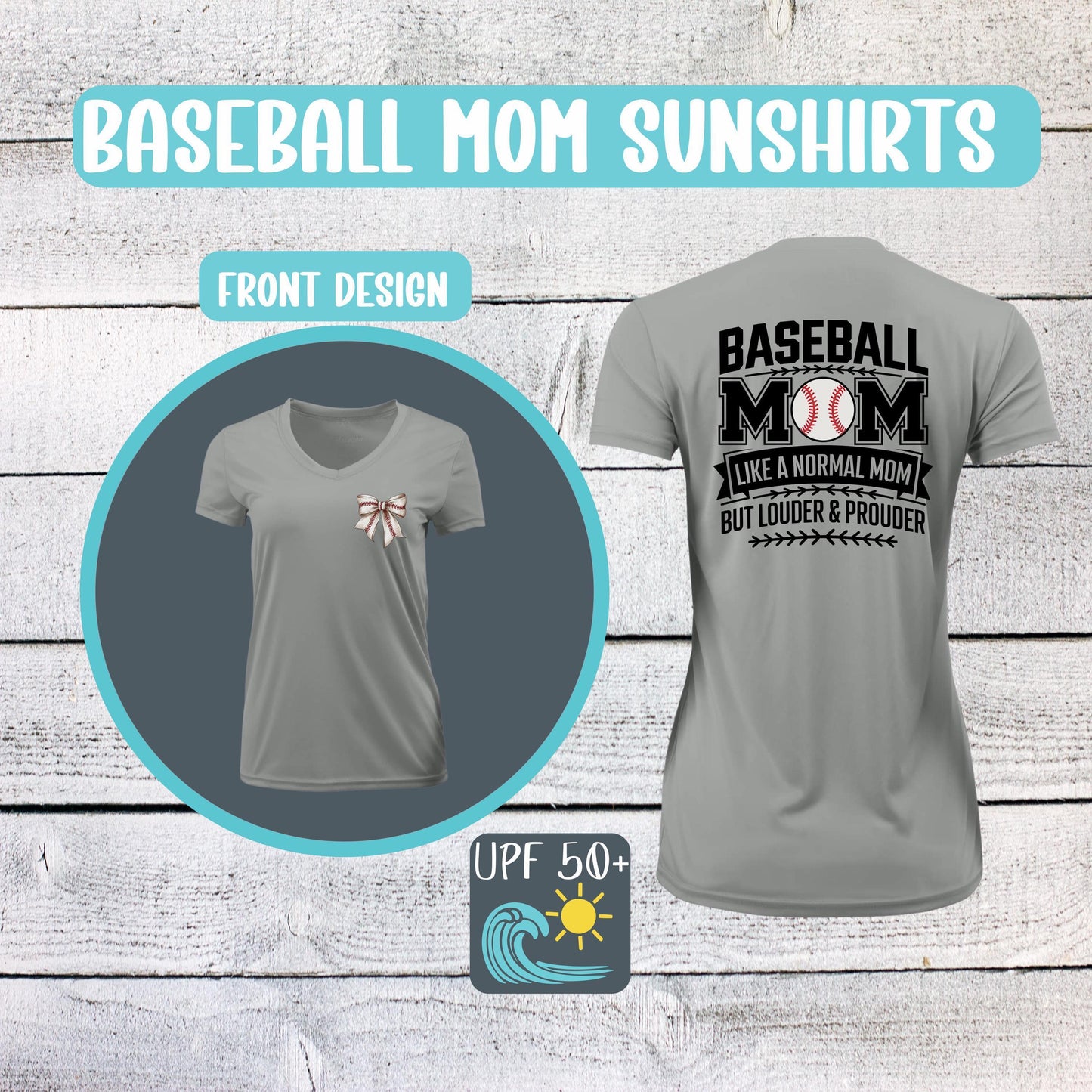 UPF 50+ V-Neck Sun Shirt: Baseball Mom Lightweight Sun Protection
