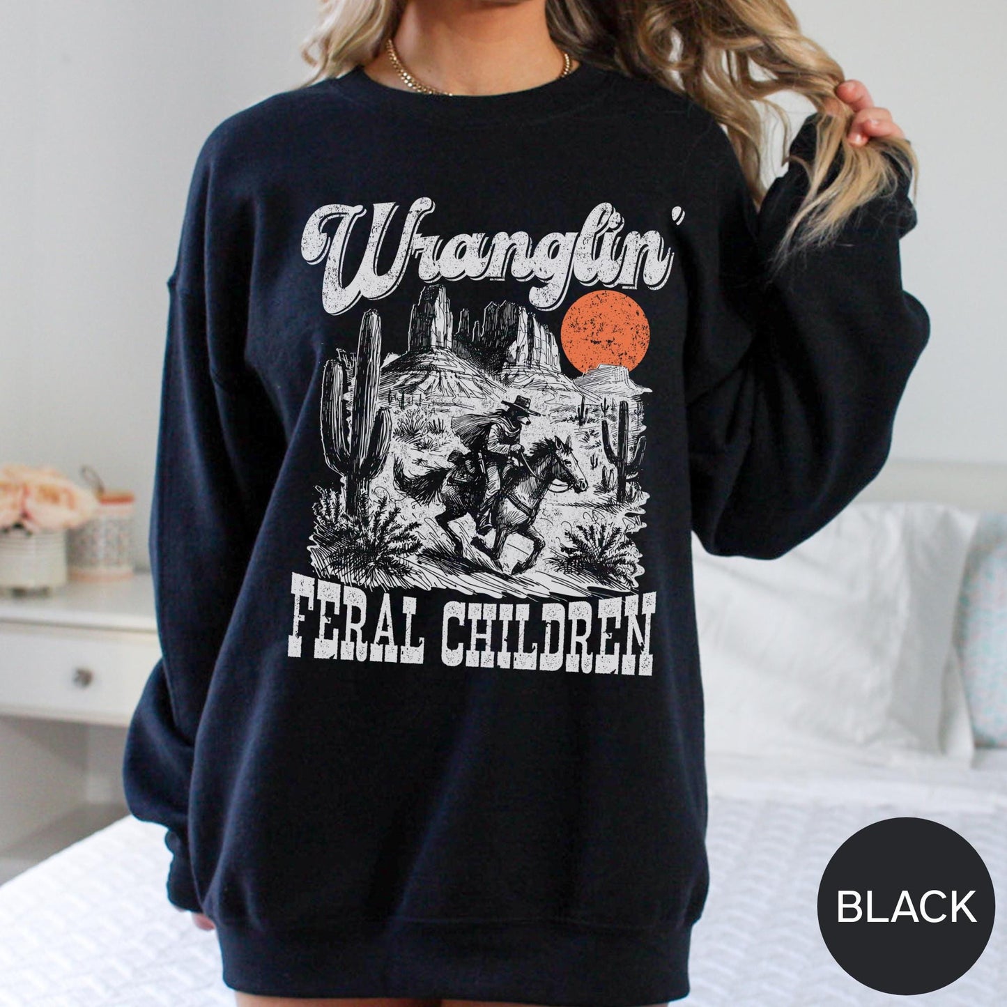 Wrangling Feral Children Sweatshirt, Funny Mom Sweatshirt, Mama Crewneck