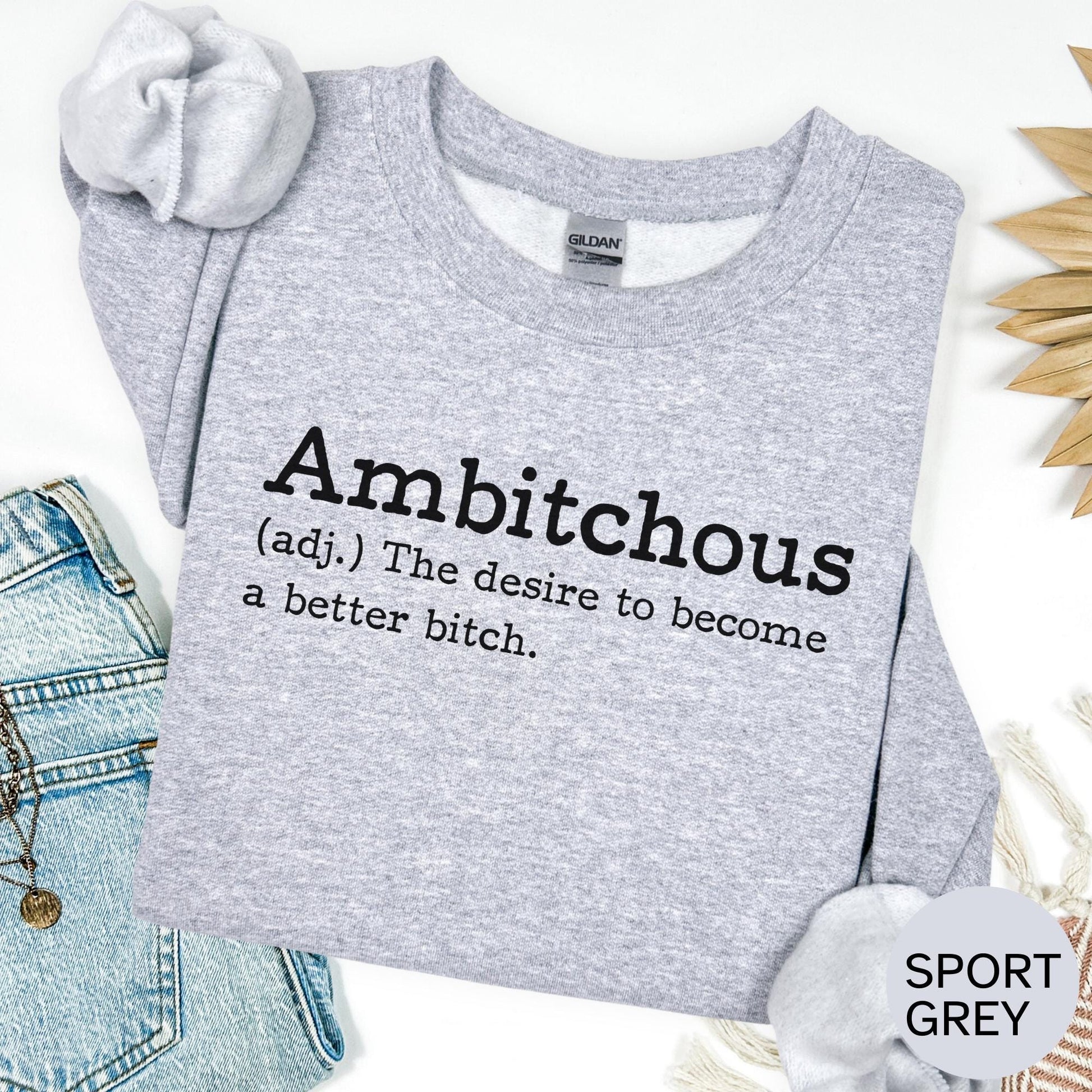 Ambitchous Sweatshirt Funny Quote Sweatshirt Sarcastic Saying Crewneck Bold Graphic Pullover Unisex Gildan Sweatshirt