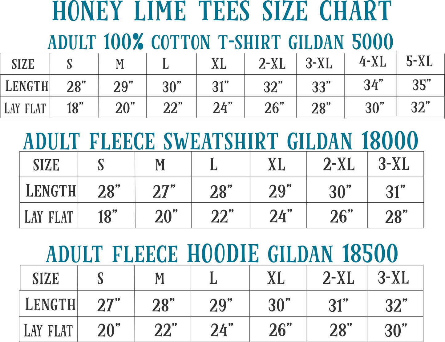 a chart that provides size charts for three different types of clothing items: adult 100% cotton T-shirts, adult fleece sweatshirts, and adult fleece hoodies. The chart lists the sizes and corresponding measurements for each type of clothing item, allowing users to easily determine the appropriate size based on their preferences or body measurements.