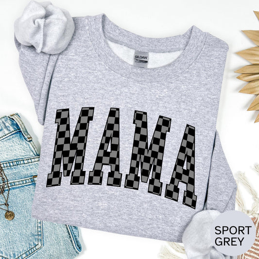 Mama Checked Shirt: Retro Checkered Mom Sweatshirt, Mother Hoodie
