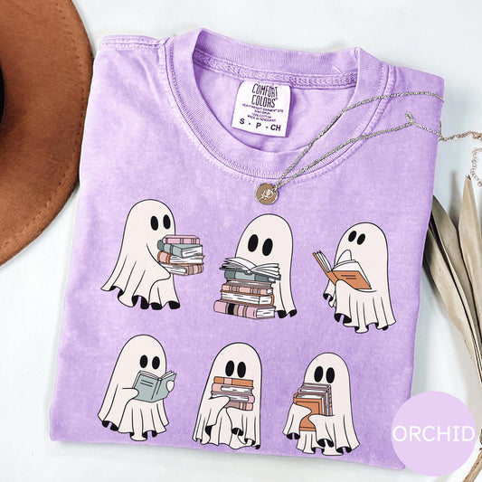 Ghosts Reading Books Comfort Colors Shirt: Spooky Book Club Tee